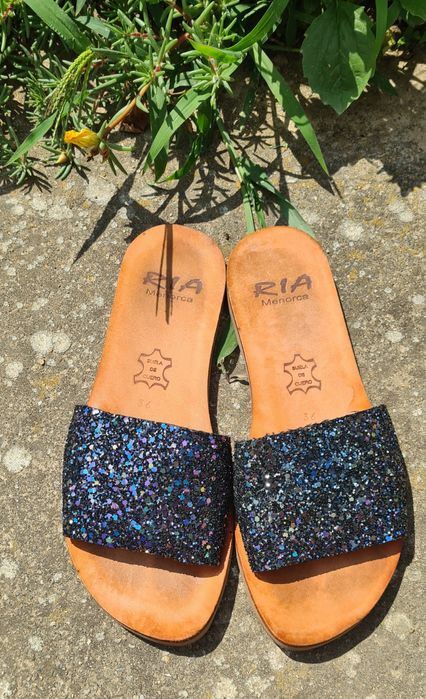 Papuci albastri glitter