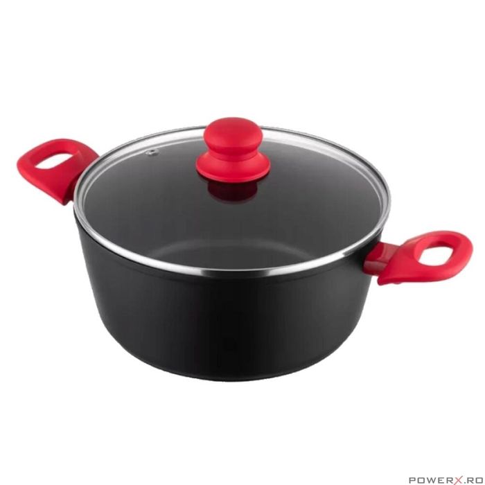 Oala din aluminiu, cu capac, 2 straturi antiaderente, 24 cm capacitate