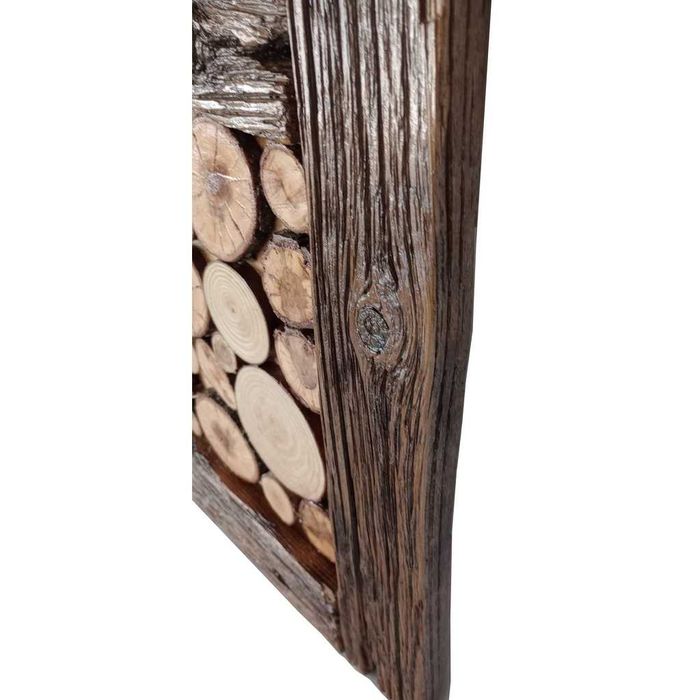Tablou rustic handmade din rondele de lemn, rama arsa, lacuita