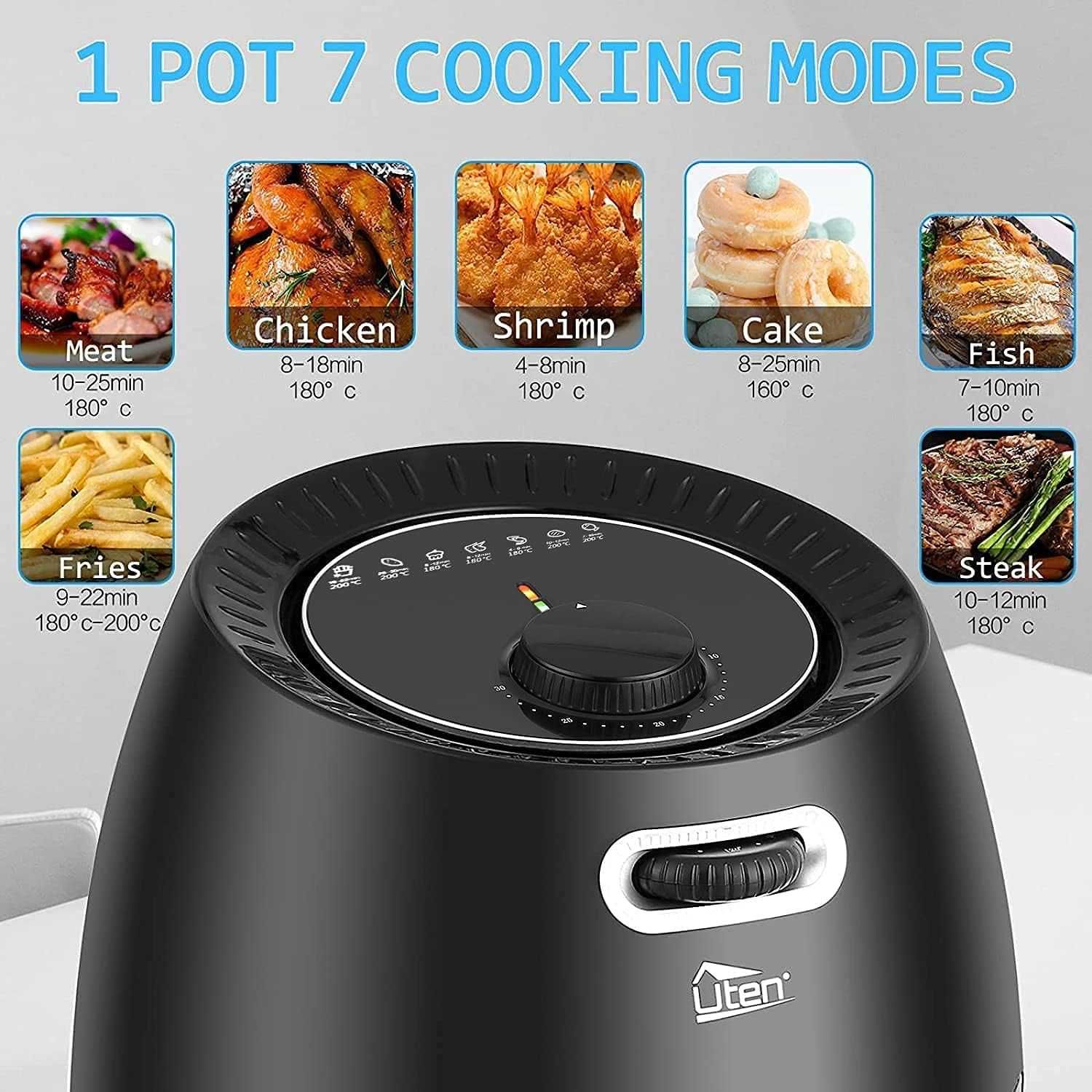 Фритюрник с горещ въздух Uten Air Fryer, 6.5L, 1800W, Class A+++