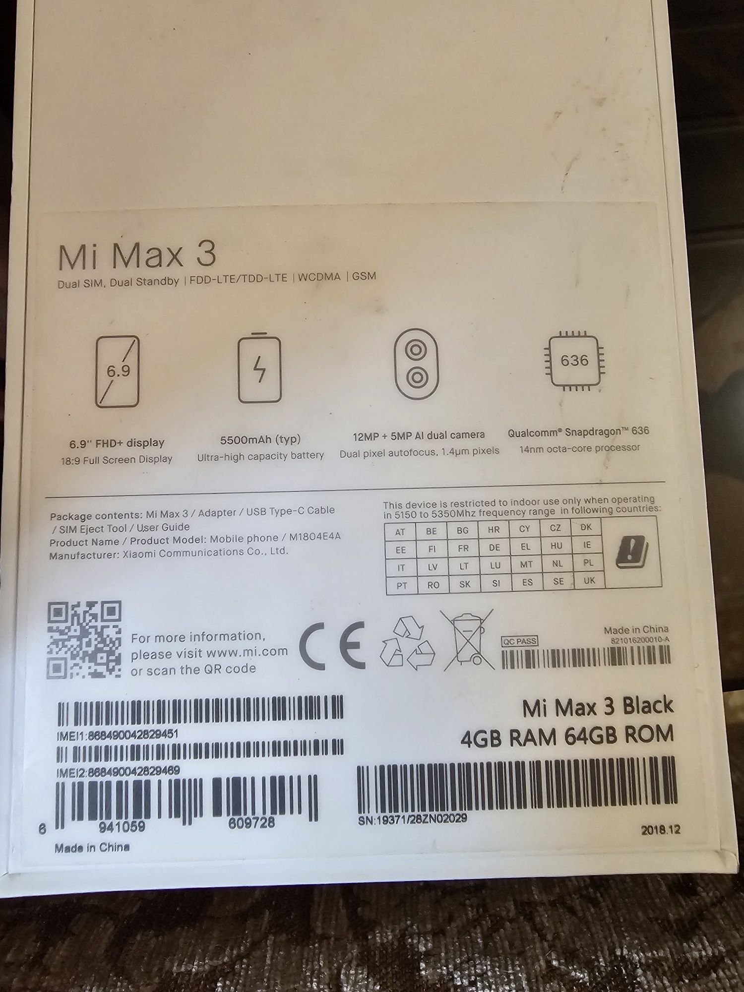 Mi Max 3 telephone