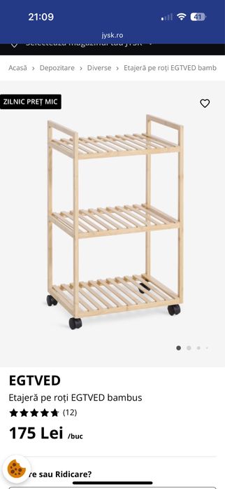 Etajera pe roti EGTVED bambus