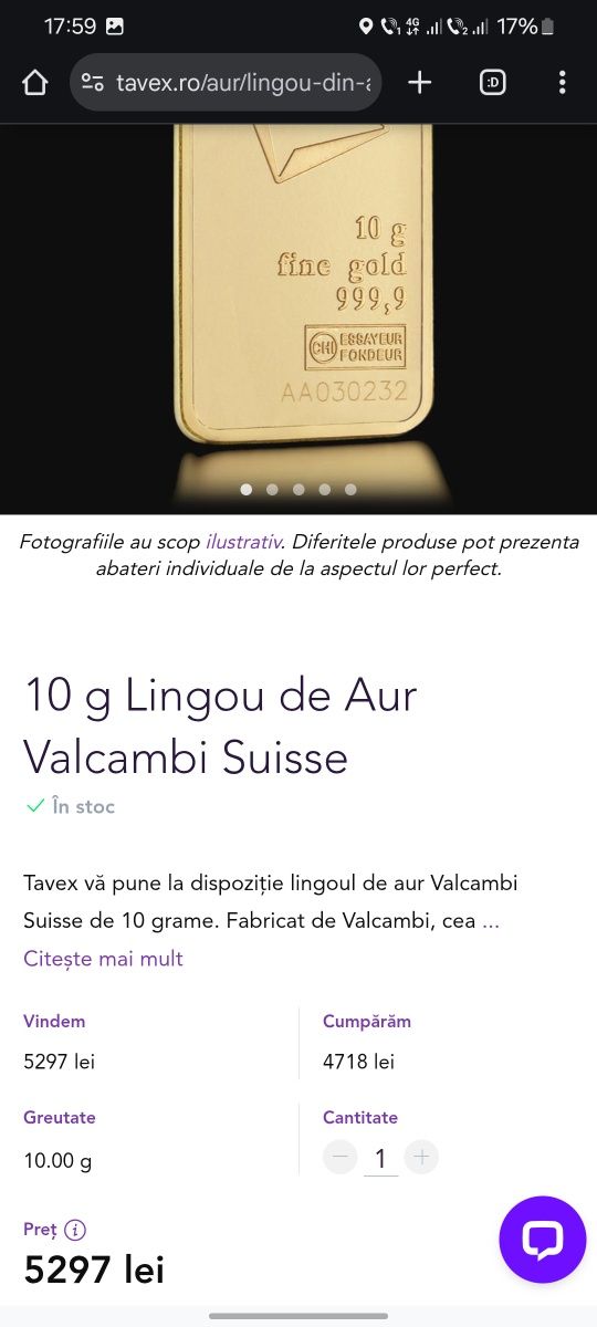 Lingou Aur 10 grame TAVEX (aur 10 g), ambalaj original, factura
