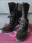 Ghete / botine dama, piele intoarsa, maro, cu toc
