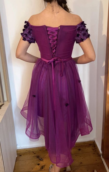 Rochie violet de banchet cu corset ajustabil