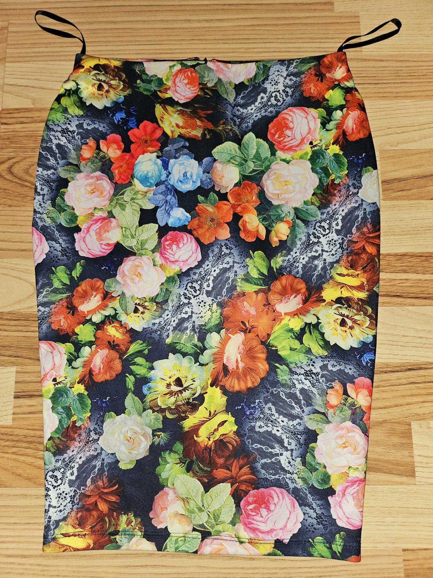 Fusta florala, office, pana la genunchi, conica, material elastic