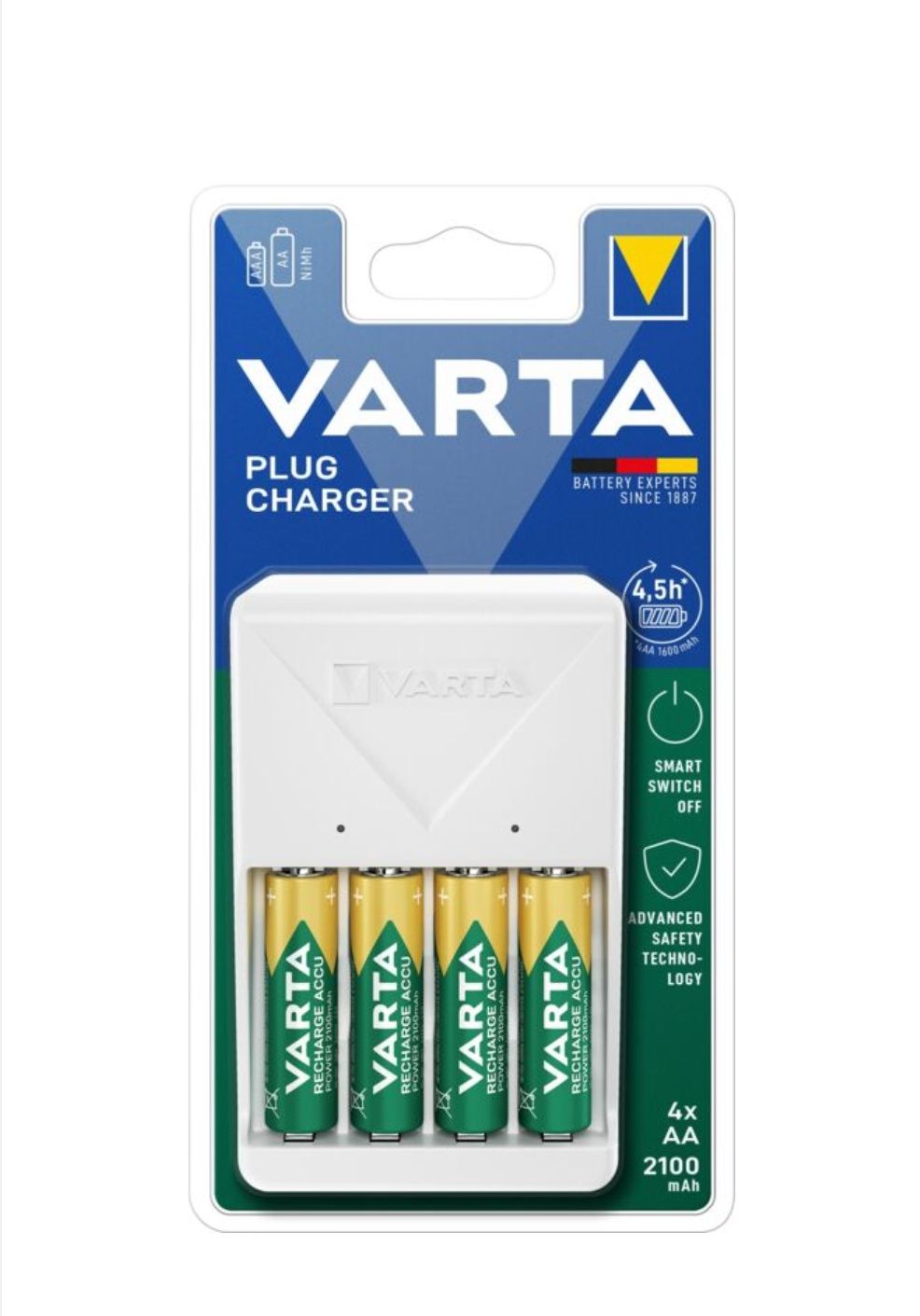 220V! Бързо зарядно у-во VARTA + 4 батерии АА/2100 mAh