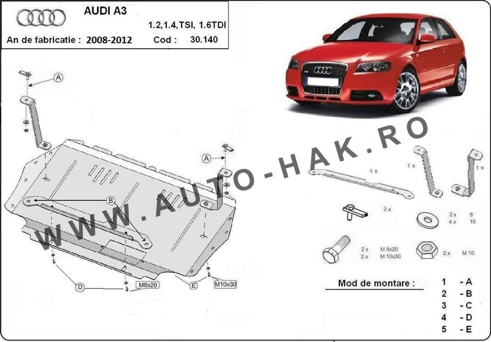 Scut motor metalic Audi A3 8P 2008-2012