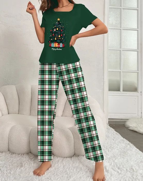 Set pijamale Crăciun damă/bărbați - mărime XL (damă) și S (bărbați)