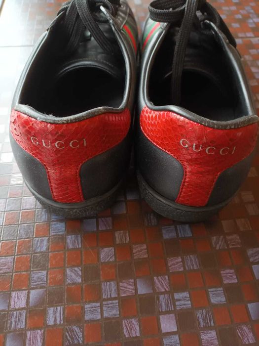 Gucci Ace Sneakers with Python Embossed Panel in Black Leather