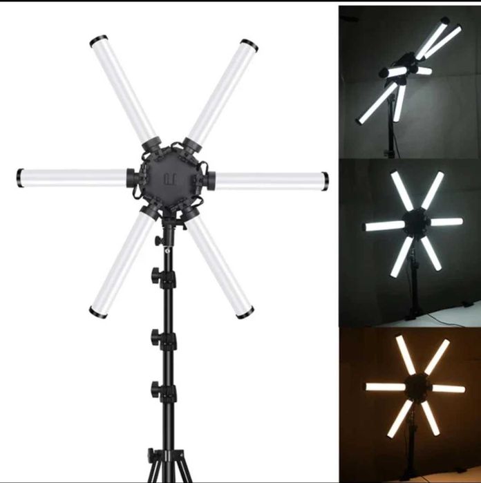 NEW Ring Light Lampa LED 6 brate, lumina rece/calda,+trepied si suport