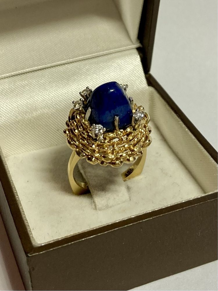 Inel designer aur cu diamante si lapis lazuli