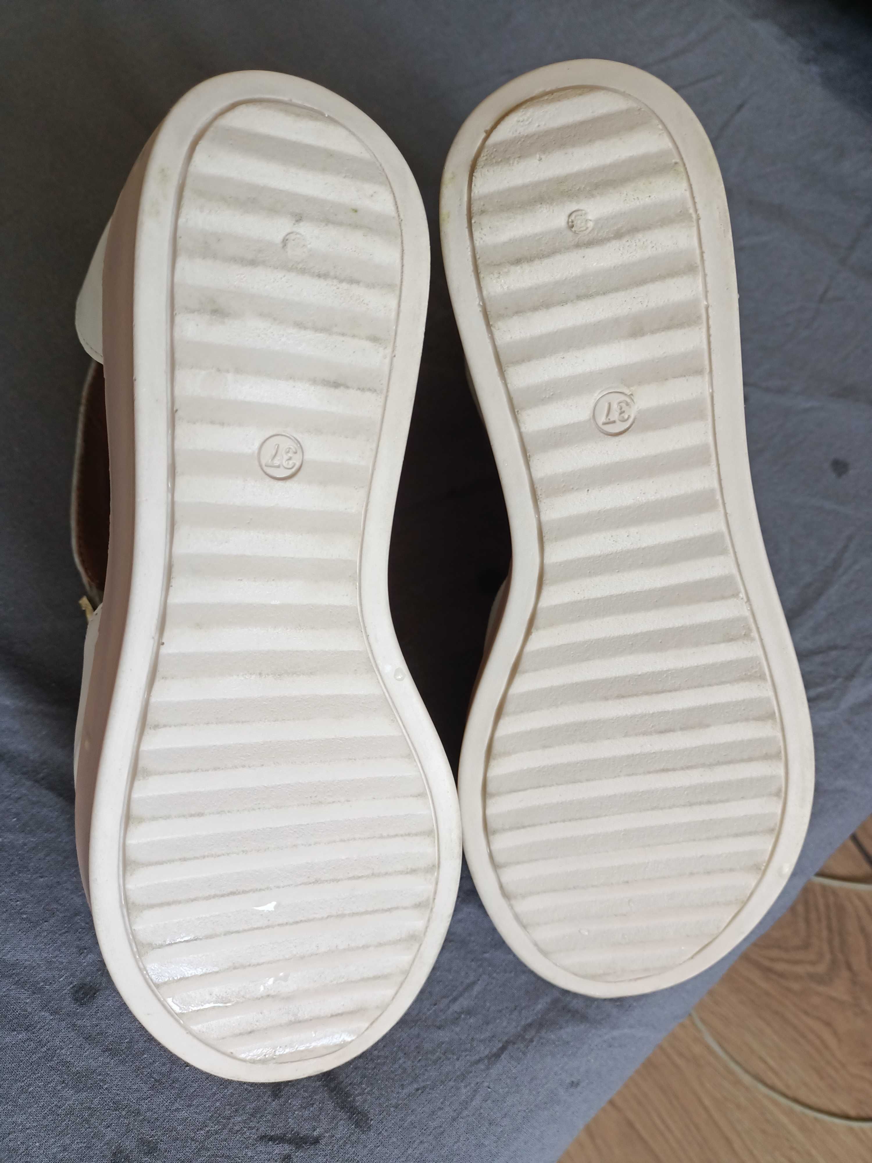 Sandale albe piele, marimea 37, cu platforma 7 cm