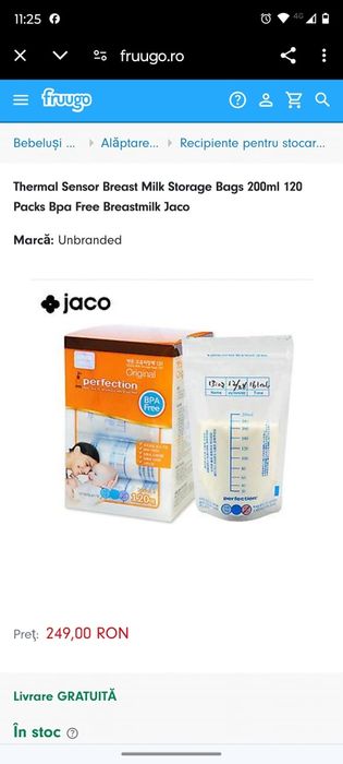 Pungi pentru colectarea laptelui matern