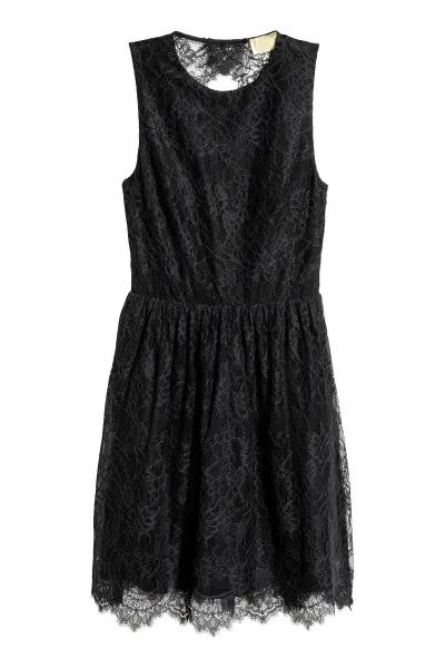 Черна дантелена рокля с гол гръб H&M XS