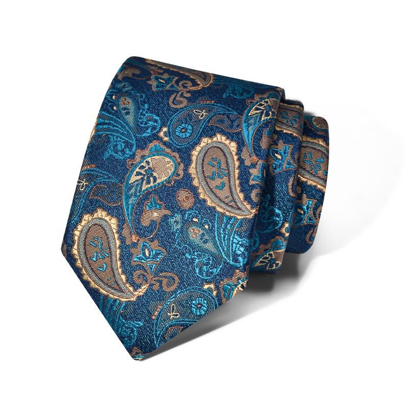 Cravată albastră cu model Paisley din mătase