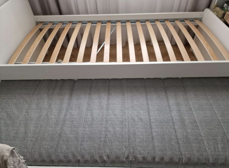 Cadru pat/extensie/depozitare, alb, 90x200 cm + o saltea memory foam