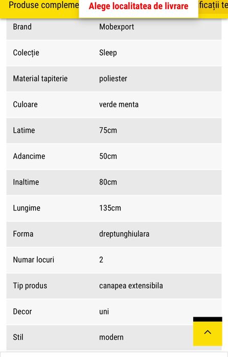 Canapea  extensibila verde mint