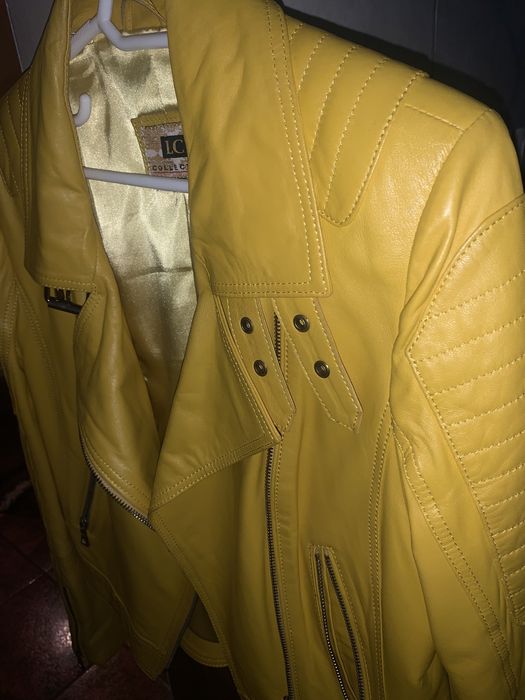 Jacheta biker galbena piele naturala