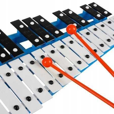 Xilofon in 2 randuri cu 27 de tonuri,placi metalice,litere pt sunete