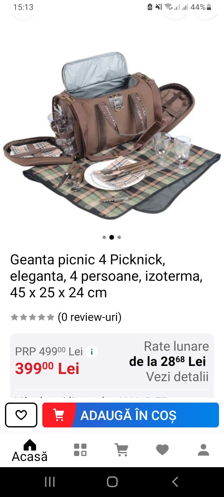 Geantă picnic Weser echipată pentru 4 persoane, maro