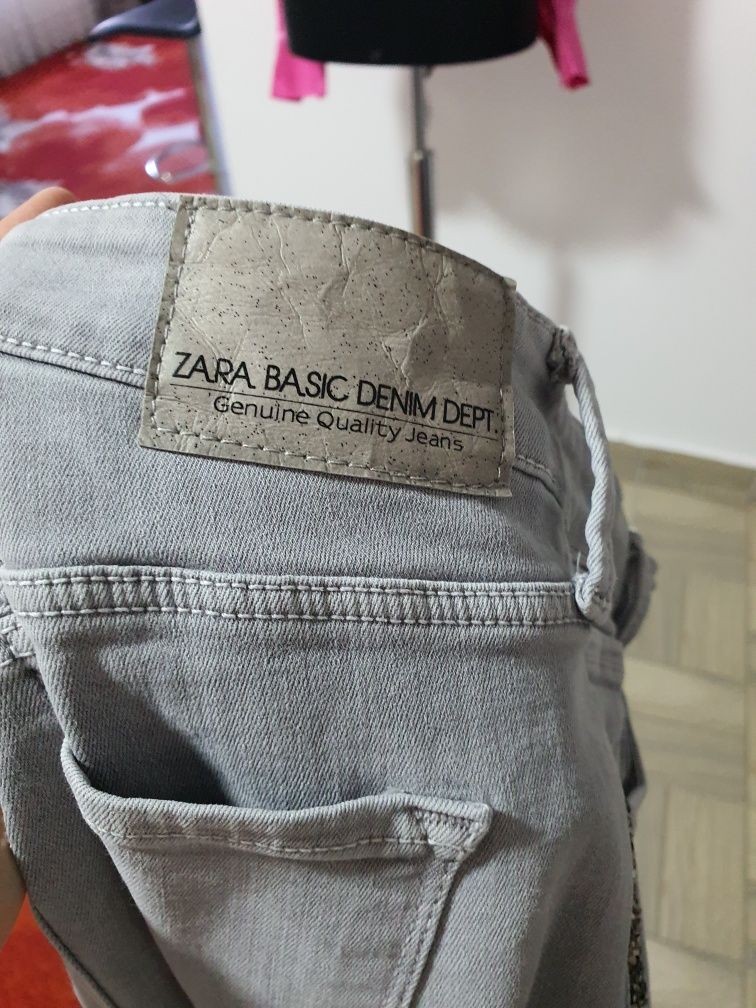 Denim Zara Basic, jeans cool cu benzi laterale aurii cu pietricele