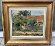 Tablou vechi - casa cu gradina - semnat Nicolae Vermont