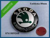 Emblema Skoda pentru portbagaj / haion cu logo verde 80mm