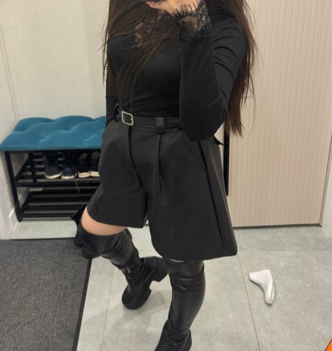 Шорты кожаные женский новый