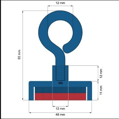 Magnet neodim oală D 48 mm cârlig inelar - Magnet pentru pescuit 60kg