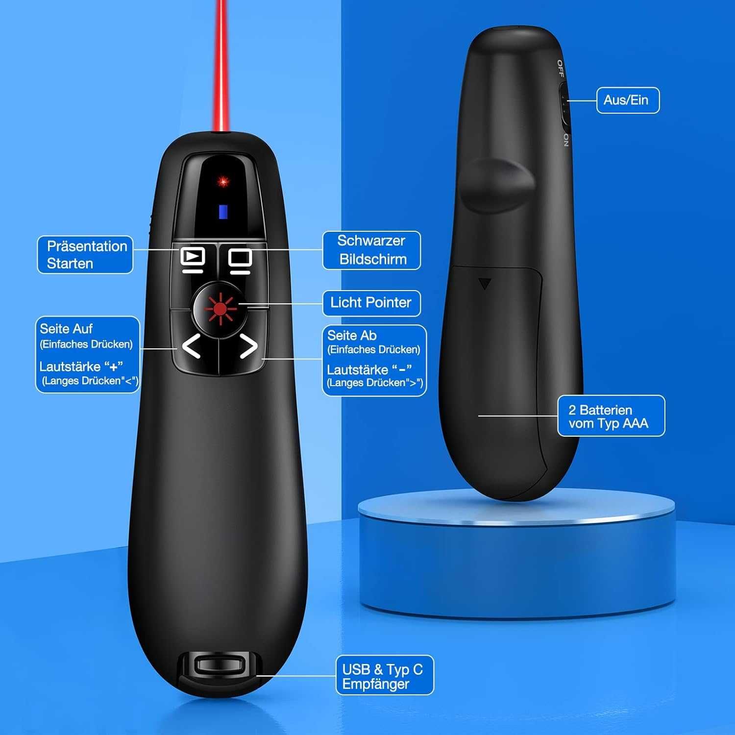 НОВ! Презентатор с USB-C, USB-A приемник, червен лазер