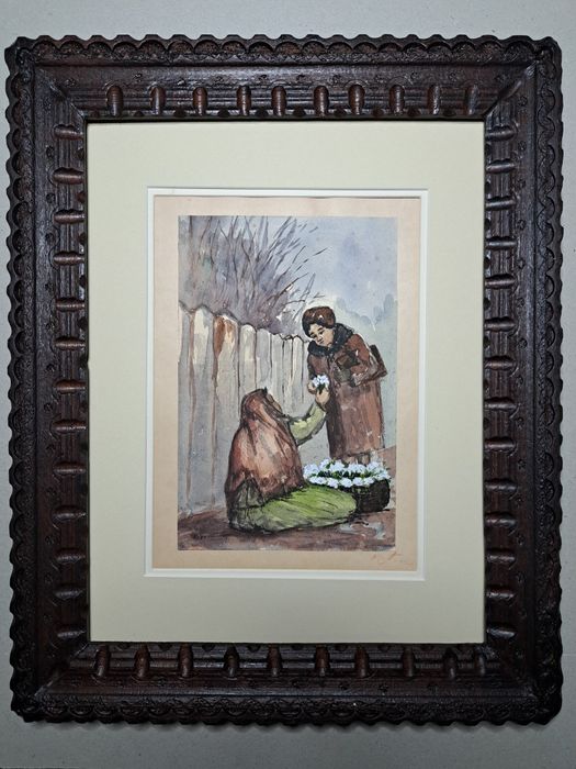 Pictură.Acuarelă,"Florăreasă",Cornel Rațiu(1882-1939)
