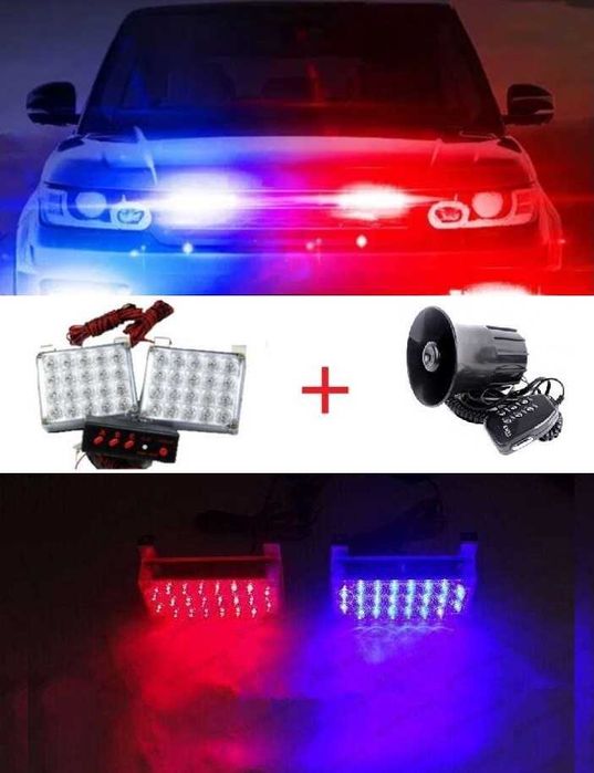 Pachet sirena auto cu girofar rosu albastru
