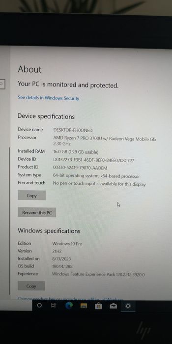 laptop elitebook AMD 7 PRO 3700U  2.30 Ghz 16 Gb RAM