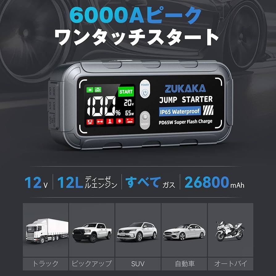 “ZUKAKA” 12V Car Jump Starter ZK005 26800mAh 6000A