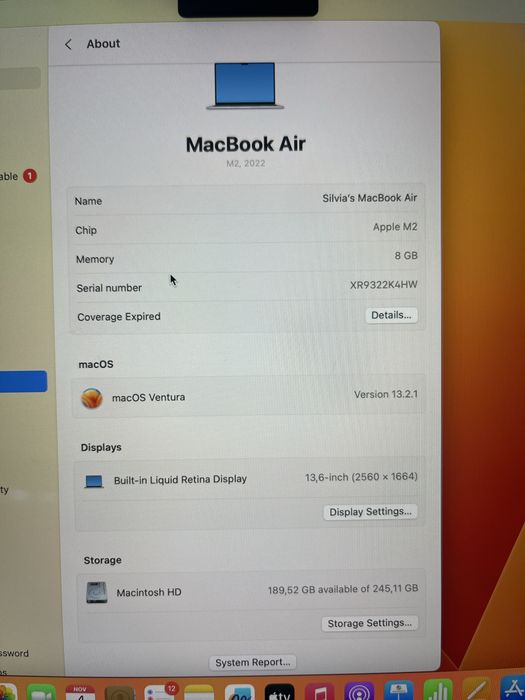 Macbook Air 13 inch M2