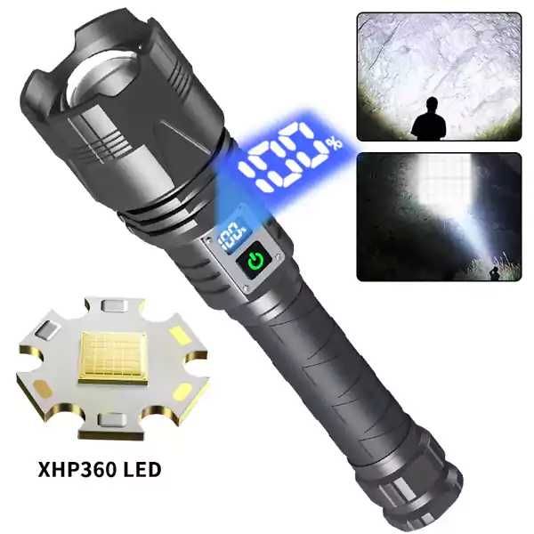 Супер мощен фенер с XHP360 LED 15000LM – Акумулаторен прожектор