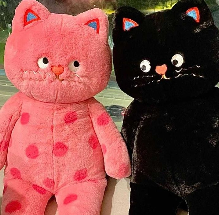 Голяма плюшена Котка- Розоча/Черна, 80см Голямо плюшено Коте