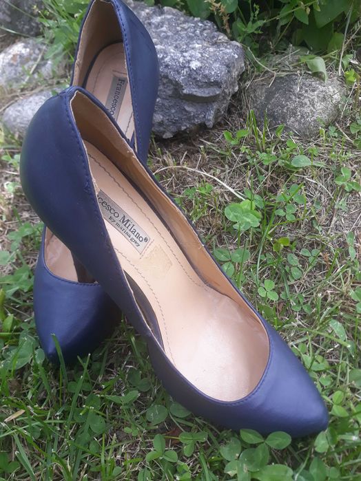 Обувки с висок ток син цвят