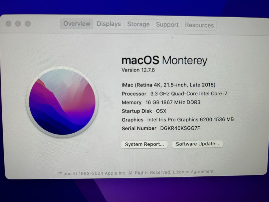 Imac 4k 21.5-inch , i7, 16gb Ram, 2tb ssd