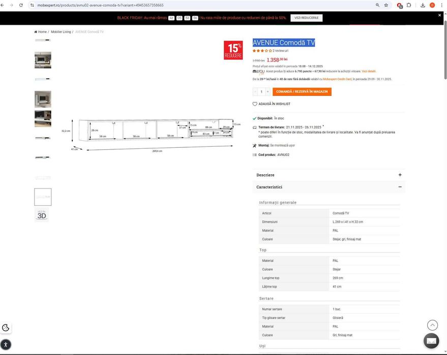 Comoda TV Mobexpert Avenue noua, nemontata