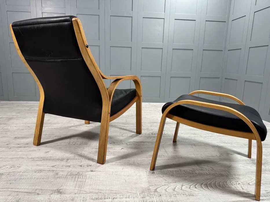 Скандинавско кожено кресло с табуретка Д1033-Д