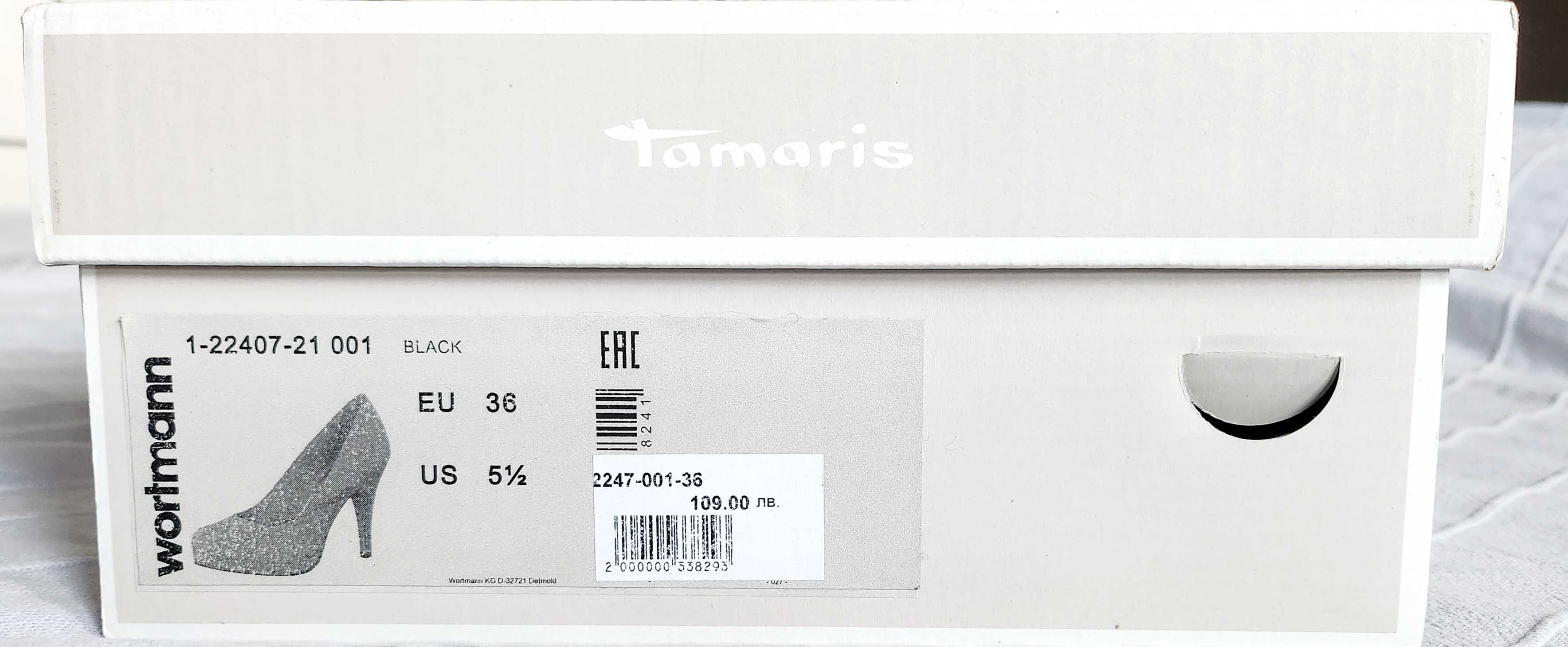 Официални обувки черен набук Тамарис (Tamaris),36 номер, 8 см ток,нови