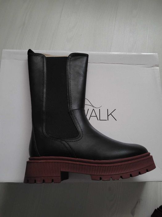 CATWALK Cizme Chelsea Negru cu Maro, Fermoar, Nr 36, NOU, Cutie