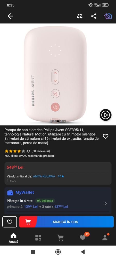 Pompă de sân electrică Philips.