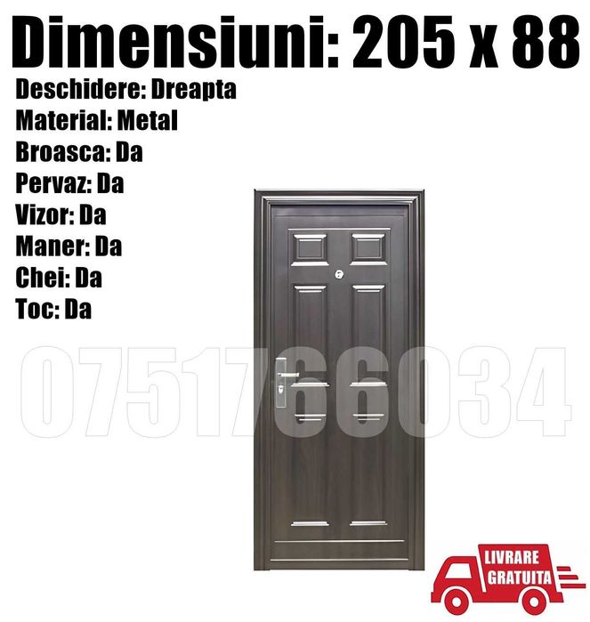 Usa Intrare HG Maro Metalica Dreapta Apartament + LIVRARE GRATUITA !