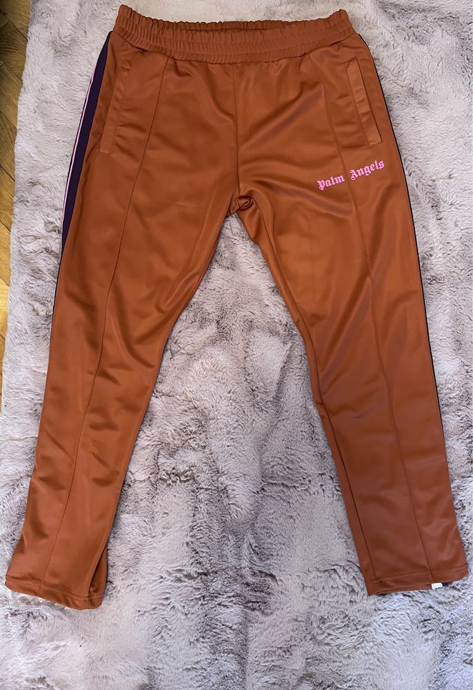 Palm Angels College Slim Track Trousers 'Brown Magenta'