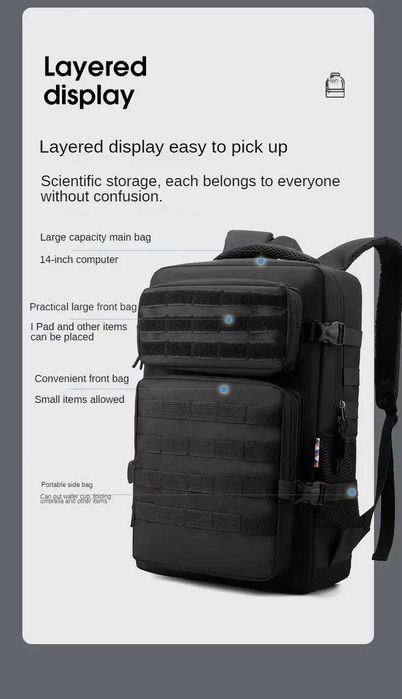 Rucsac Militar Tactic 4 compartimente impermeabil 40L Nylon 1000D Negr