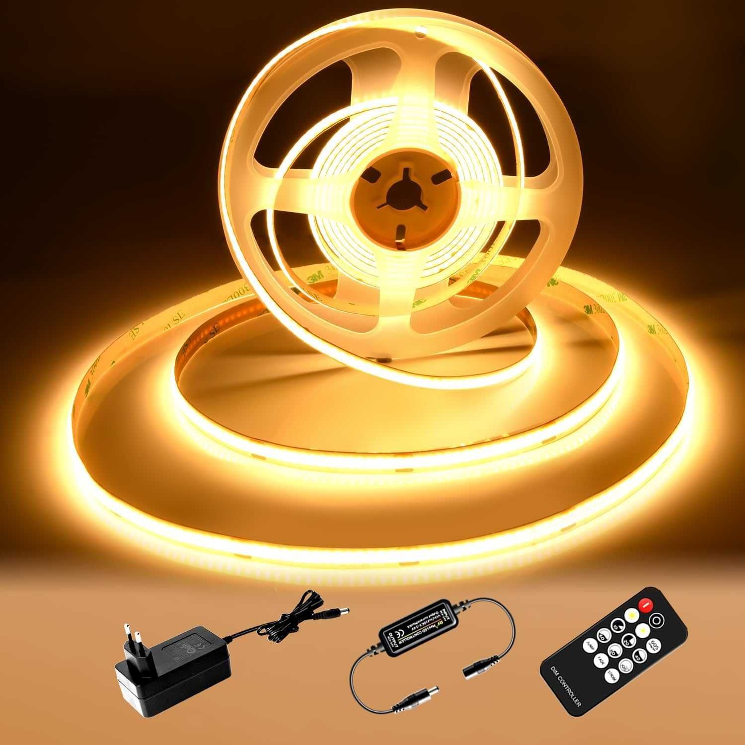 COB LED лента 2 м топло бяла 2700K с дистанционно