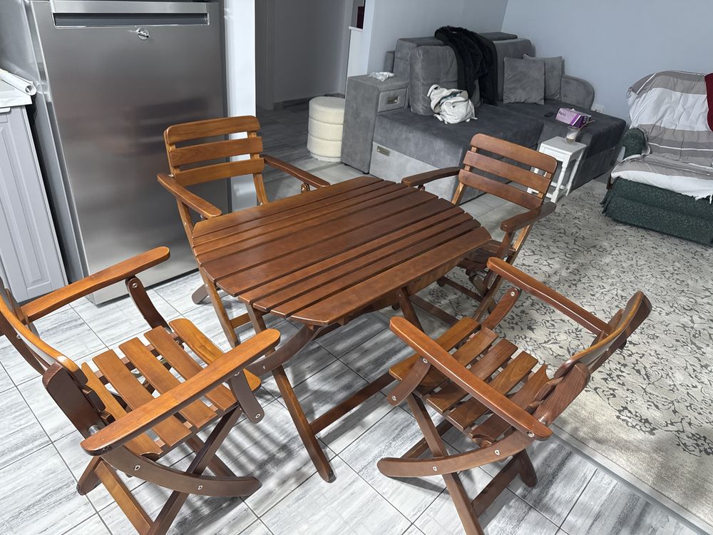 Set terasa / masa plianta si scaune lemn masiv de cires